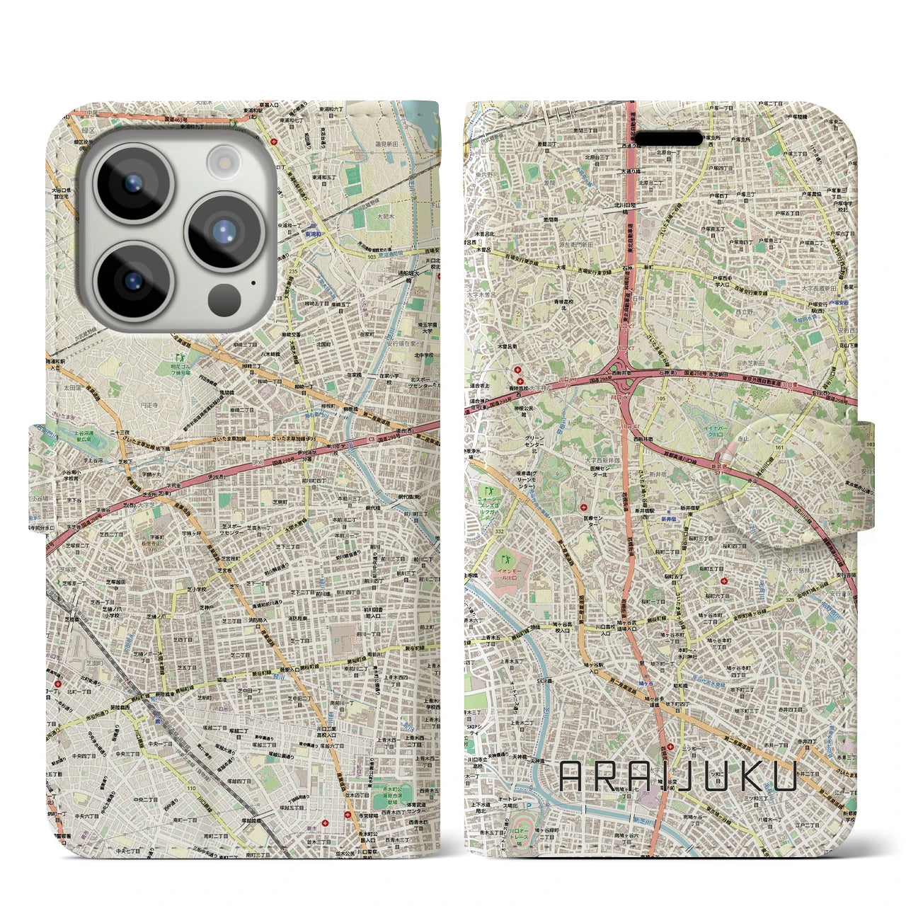 【新井宿（埼玉県）】地図柄iPhoneケース（手帳タイプ）