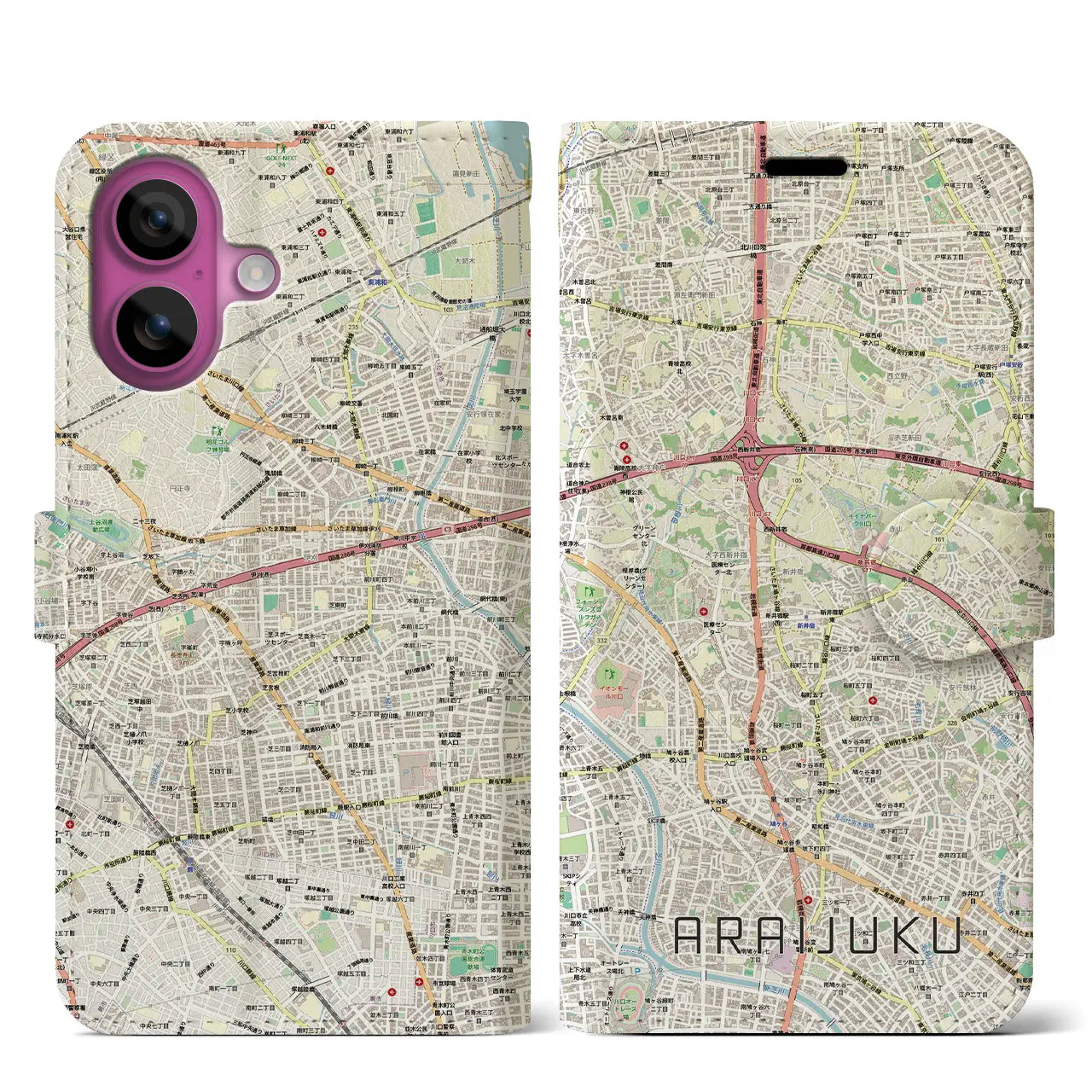 【新井宿（埼玉県）】地図柄iPhoneケース（手帳タイプ）