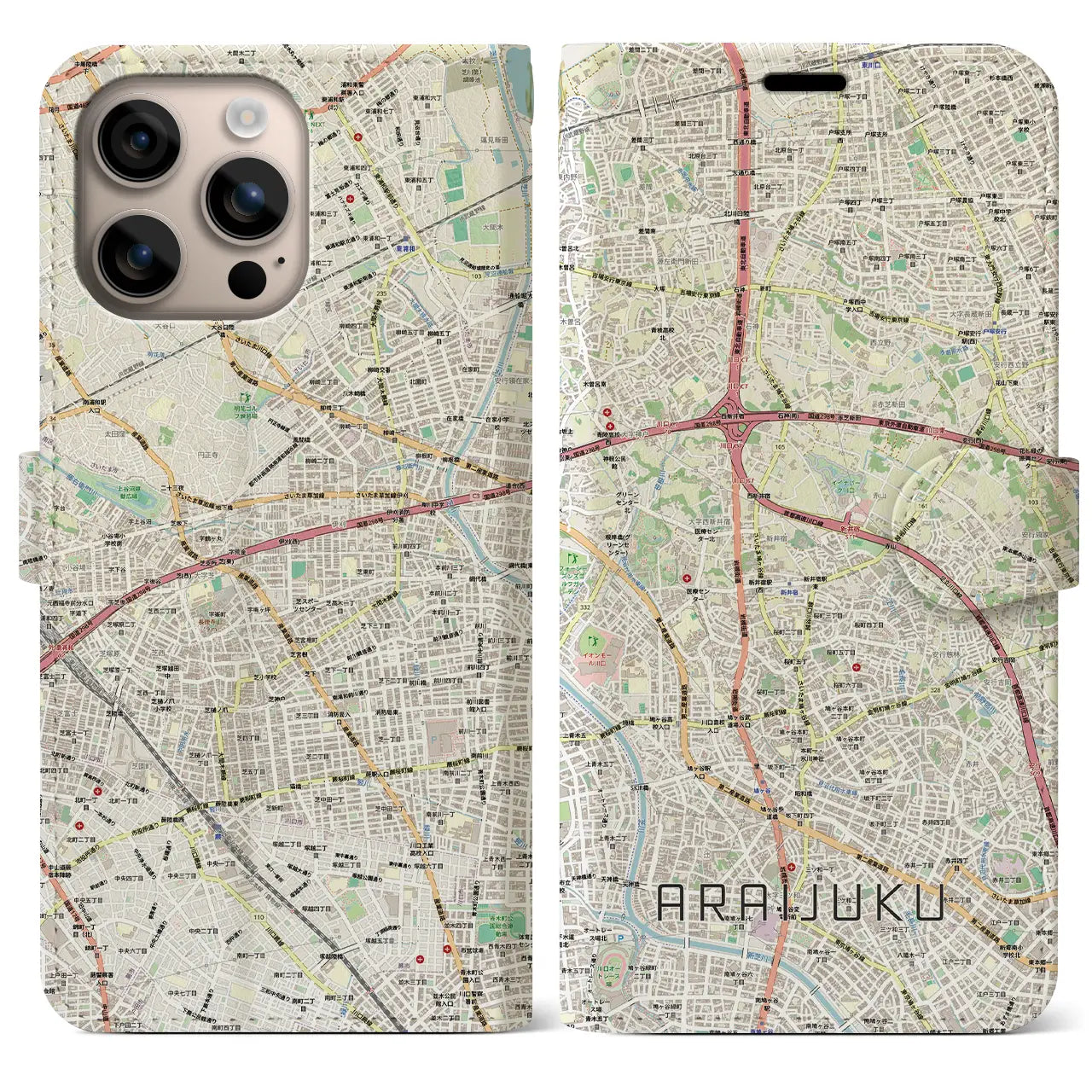 【新井宿（埼玉県）】地図柄iPhoneケース（手帳タイプ）