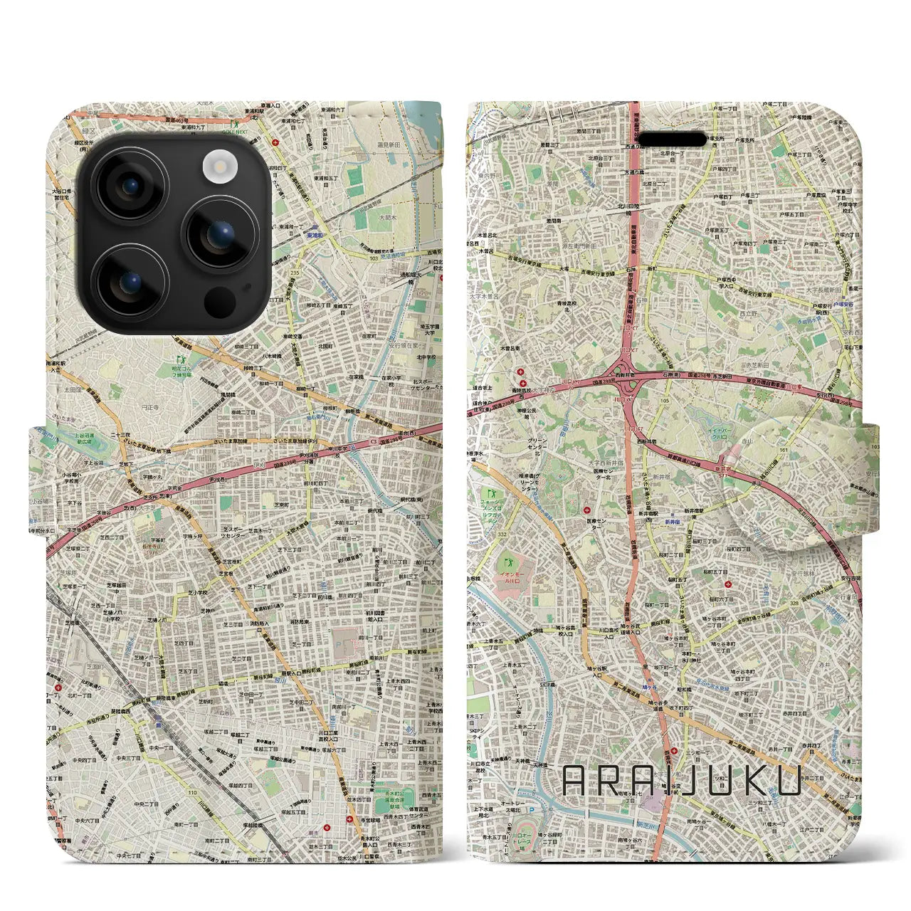 【新井宿（埼玉県）】地図柄iPhoneケース（手帳タイプ）