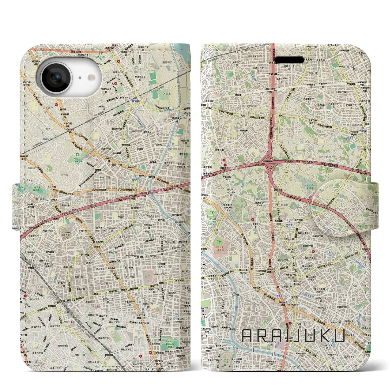 【新井宿（埼玉県）】地図柄iPhoneケース（手帳タイプ）