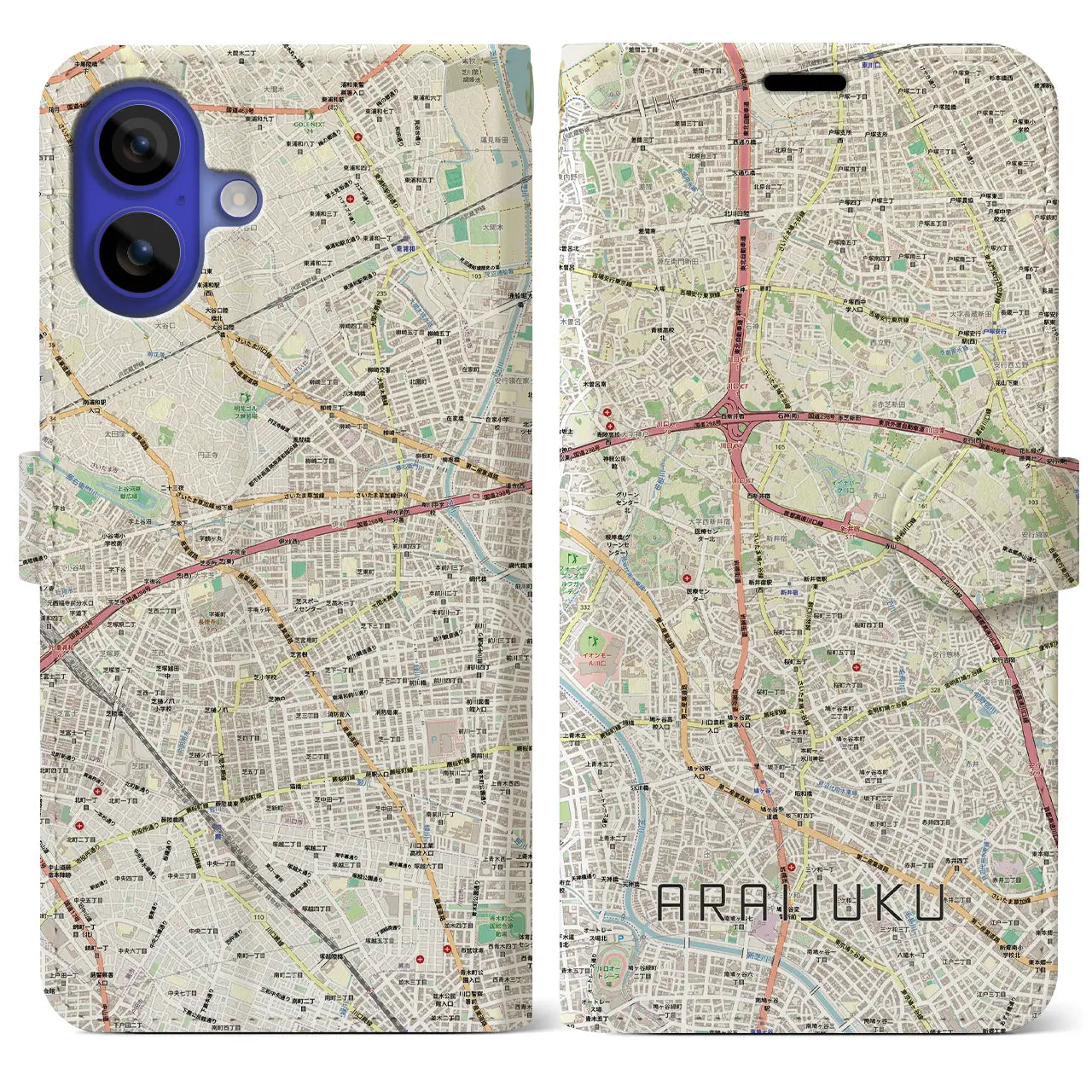 【新井宿（埼玉県）】地図柄iPhoneケース（手帳タイプ）