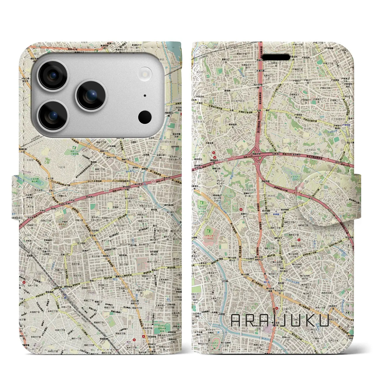 【新井宿（埼玉県）】地図柄iPhoneケース（手帳タイプ）