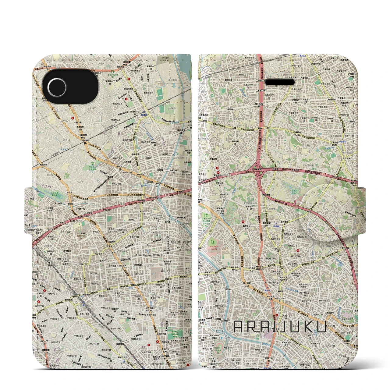 【新井宿（埼玉県）】地図柄iPhoneケース（手帳タイプ）