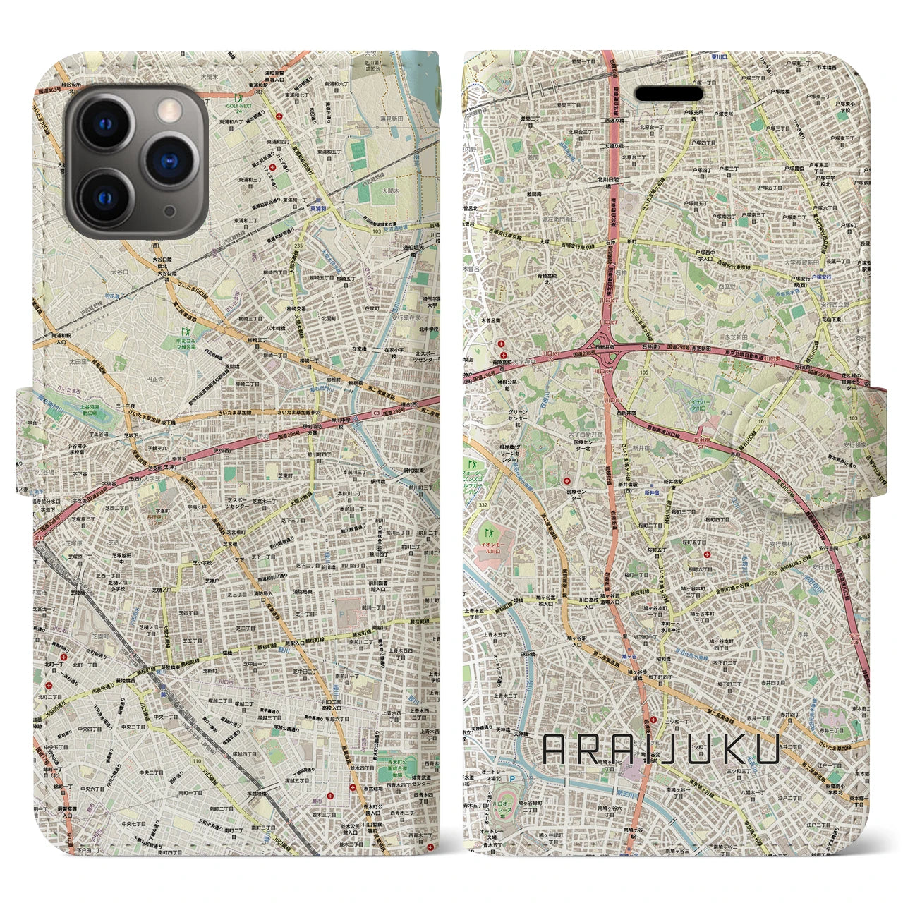 【新井宿（埼玉県）】地図柄iPhoneケース（手帳タイプ）
