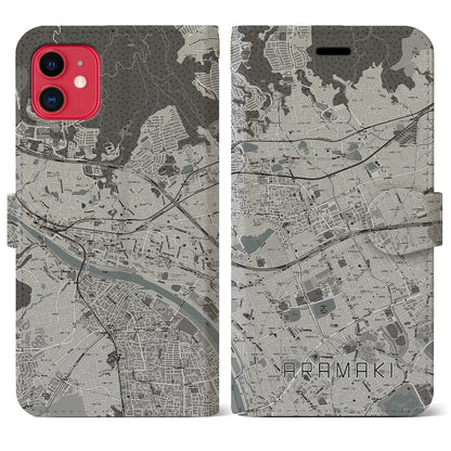 【荒牧（兵庫県）】地図柄iPhoneケース（手帳タイプ）モノトーン・iPhone 11 用