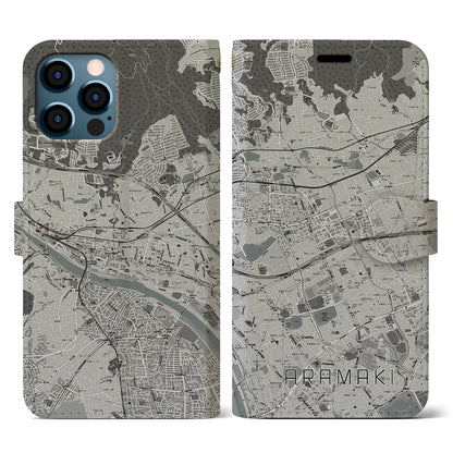 【荒牧（兵庫県）】地図柄iPhoneケース（手帳タイプ）モノトーン・iPhone 12 / 12 Pro 用