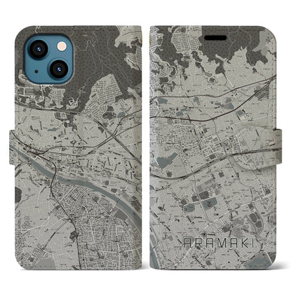 【荒牧（兵庫県）】地図柄iPhoneケース（手帳タイプ）モノトーン・iPhone 13 用