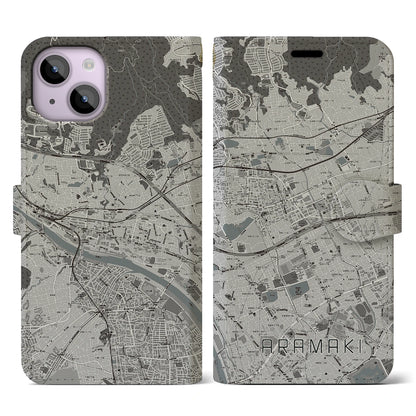 【荒牧（兵庫県）】地図柄iPhoneケース（手帳タイプ）モノトーン・iPhone 14 用