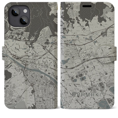 【荒牧（兵庫県）】地図柄iPhoneケース（手帳タイプ）モノトーン・iPhone 14 Plus 用