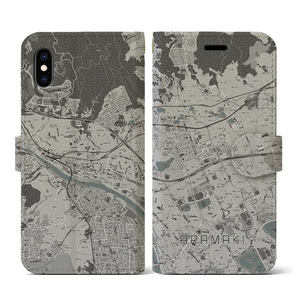 【荒牧（兵庫県）】地図柄iPhoneケース（手帳タイプ）モノトーン・iPhone XS / X 用