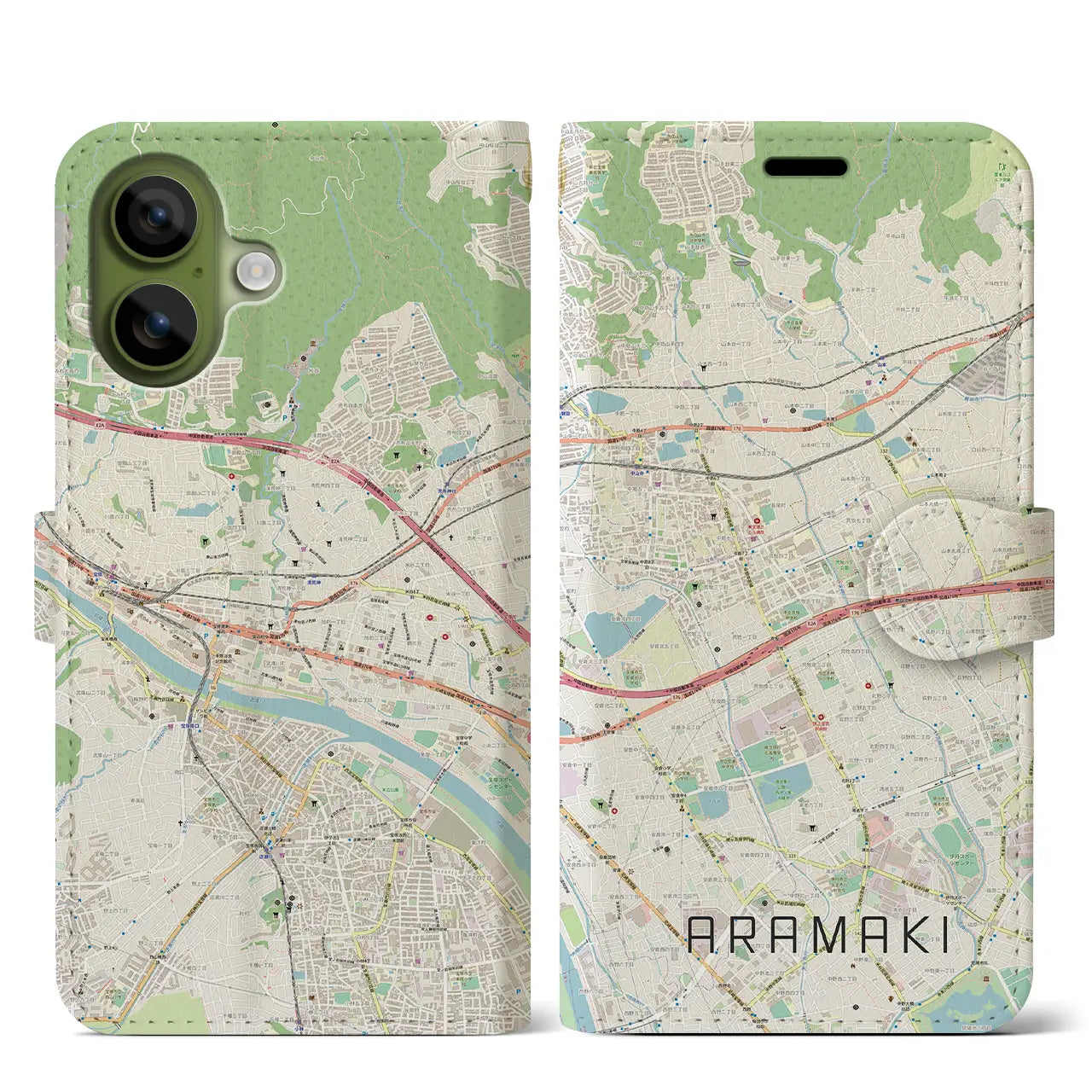 【荒牧（兵庫県）】地図柄iPhoneケース（手帳タイプ）