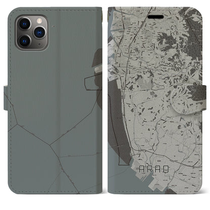 【荒尾（熊本県）】地図柄iPhoneケース（手帳タイプ）モノトーン・iPhone 11 Pro Max 用