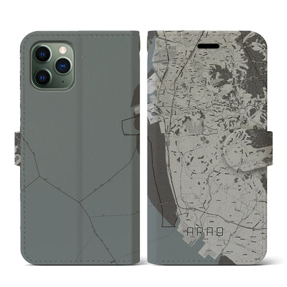 【荒尾（熊本県）】地図柄iPhoneケース（手帳タイプ）モノトーン・iPhone 11 Pro 用