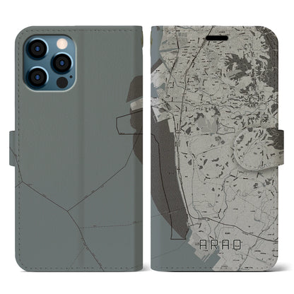 【荒尾（熊本県）】地図柄iPhoneケース（手帳タイプ）モノトーン・iPhone 12 / 12 Pro 用