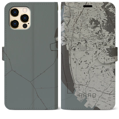 【荒尾（熊本県）】地図柄iPhoneケース（手帳タイプ）モノトーン・iPhone 12 Pro Max 用