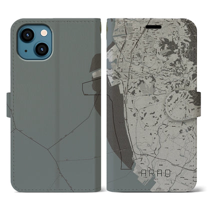 【荒尾（熊本県）】地図柄iPhoneケース（手帳タイプ）モノトーン・iPhone 13 用