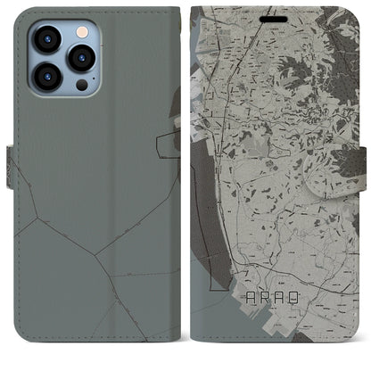 【荒尾（熊本県）】地図柄iPhoneケース（手帳タイプ）モノトーン・iPhone 13 Pro Max 用