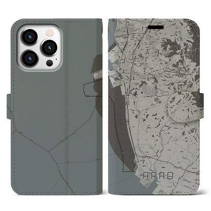 【荒尾（熊本県）】地図柄iPhoneケース（手帳タイプ）モノトーン・iPhone 13 Pro 用