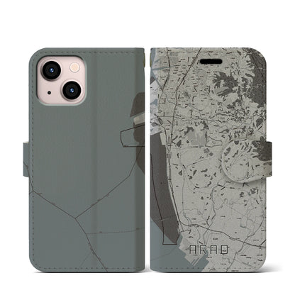 【荒尾（熊本県）】地図柄iPhoneケース（手帳タイプ）モノトーン・iPhone 13 mini 用