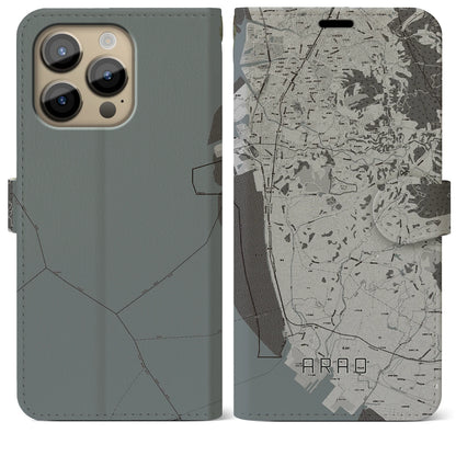 【荒尾（熊本県）】地図柄iPhoneケース（手帳タイプ）モノトーン・iPhone 14 Pro Max 用