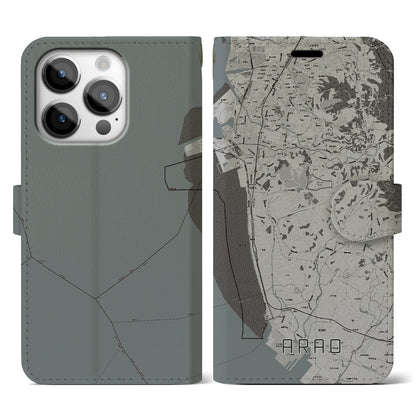 【荒尾（熊本県）】地図柄iPhoneケース（手帳タイプ）モノトーン・iPhone 14 Pro 用