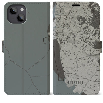 【荒尾（熊本県）】地図柄iPhoneケース（手帳タイプ）モノトーン・iPhone 14 Plus 用