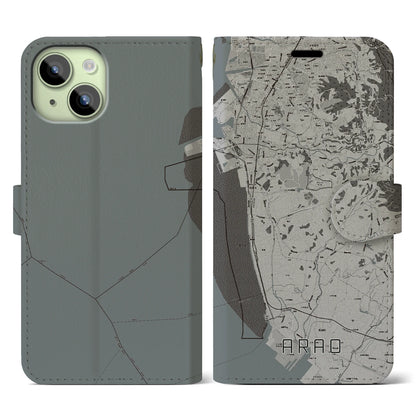 【荒尾（熊本県）】地図柄iPhoneケース（手帳タイプ）モノトーン・iPhone 15 用