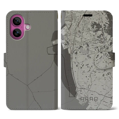 【荒尾（熊本県）】地図柄iPhoneケース（手帳タイプ）モノトーン・iPhone 16 Pro 用