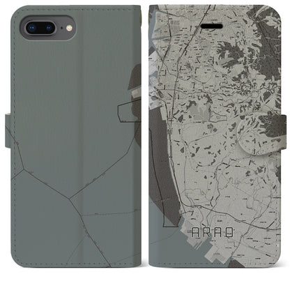 【荒尾（熊本県）】地図柄iPhoneケース（手帳タイプ）モノトーン・iPhone 8Plus /7Plus / 6sPlus / 6Plus 用