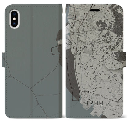 【荒尾（熊本県）】地図柄iPhoneケース（手帳タイプ）モノトーン・iPhone XS Max 用