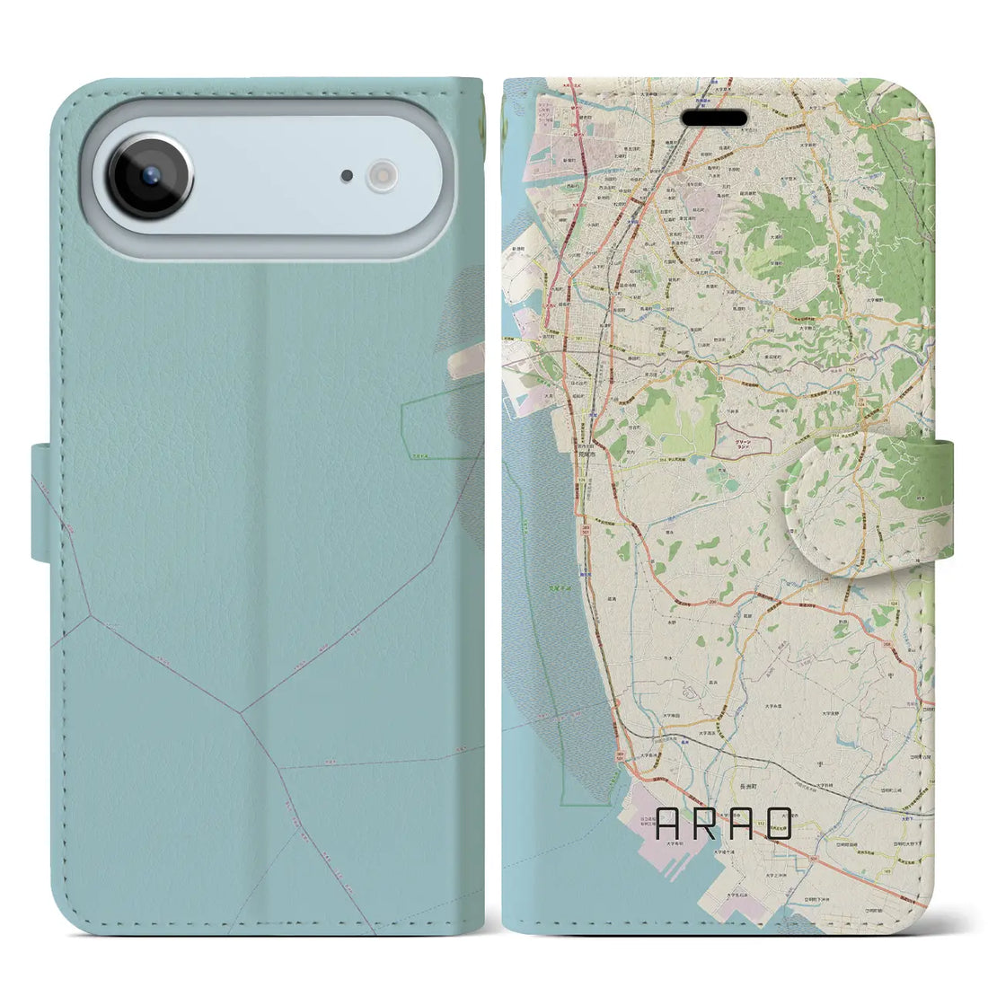 【荒尾（熊本県）】地図柄iPhoneケース（手帳タイプ）モノトーン・iPhone 17 Pro Max 用