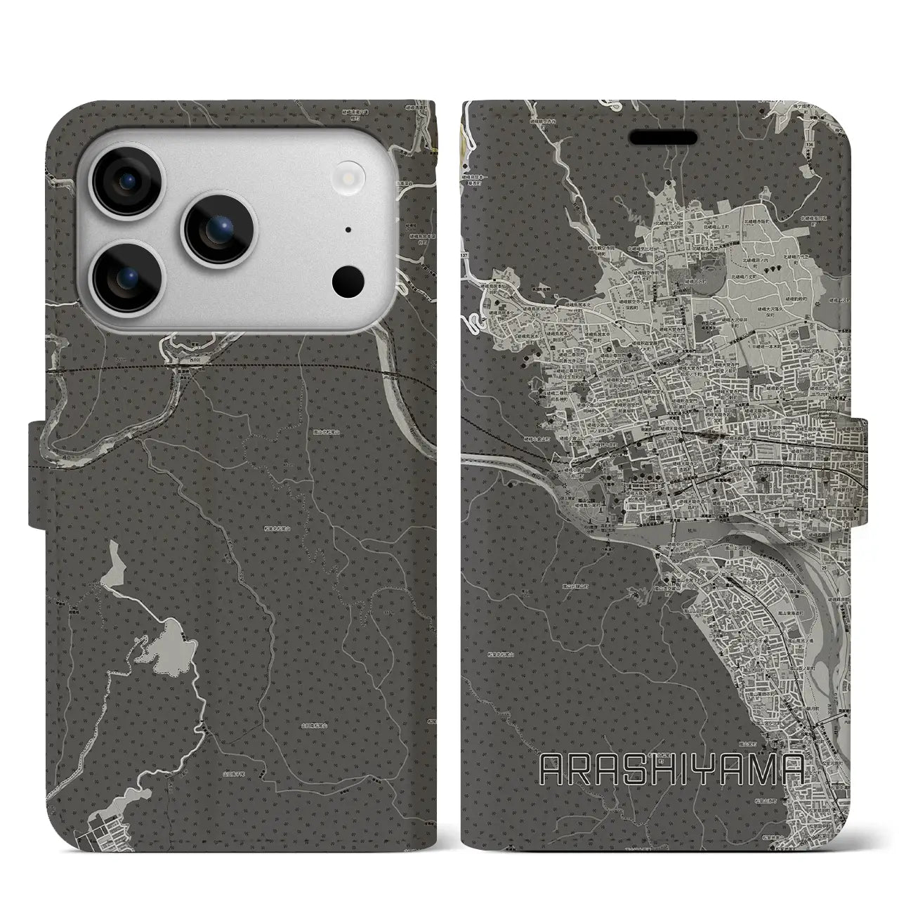 【嵐山（京都府）】地図柄iPhoneケース（手帳タイプ）