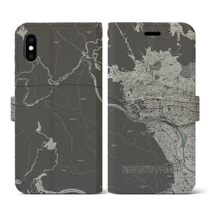 【嵐山（京都府）】地図柄iPhoneケース（手帳タイプ）モノトーン・iPhone XS / X 用