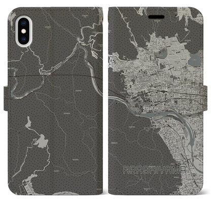 【嵐山（京都府）】地図柄iPhoneケース（手帳タイプ）モノトーン・iPhone XS Max 用