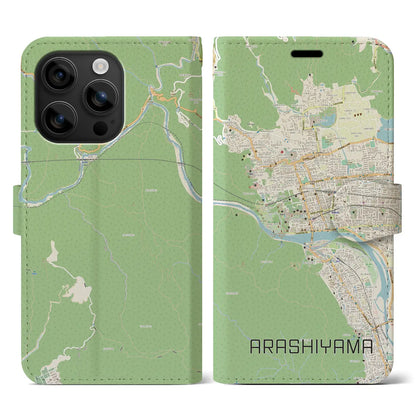 【嵐山（京都府）】地図柄iPhoneケース（手帳タイプ）ナチュラル・iPhone 16 用