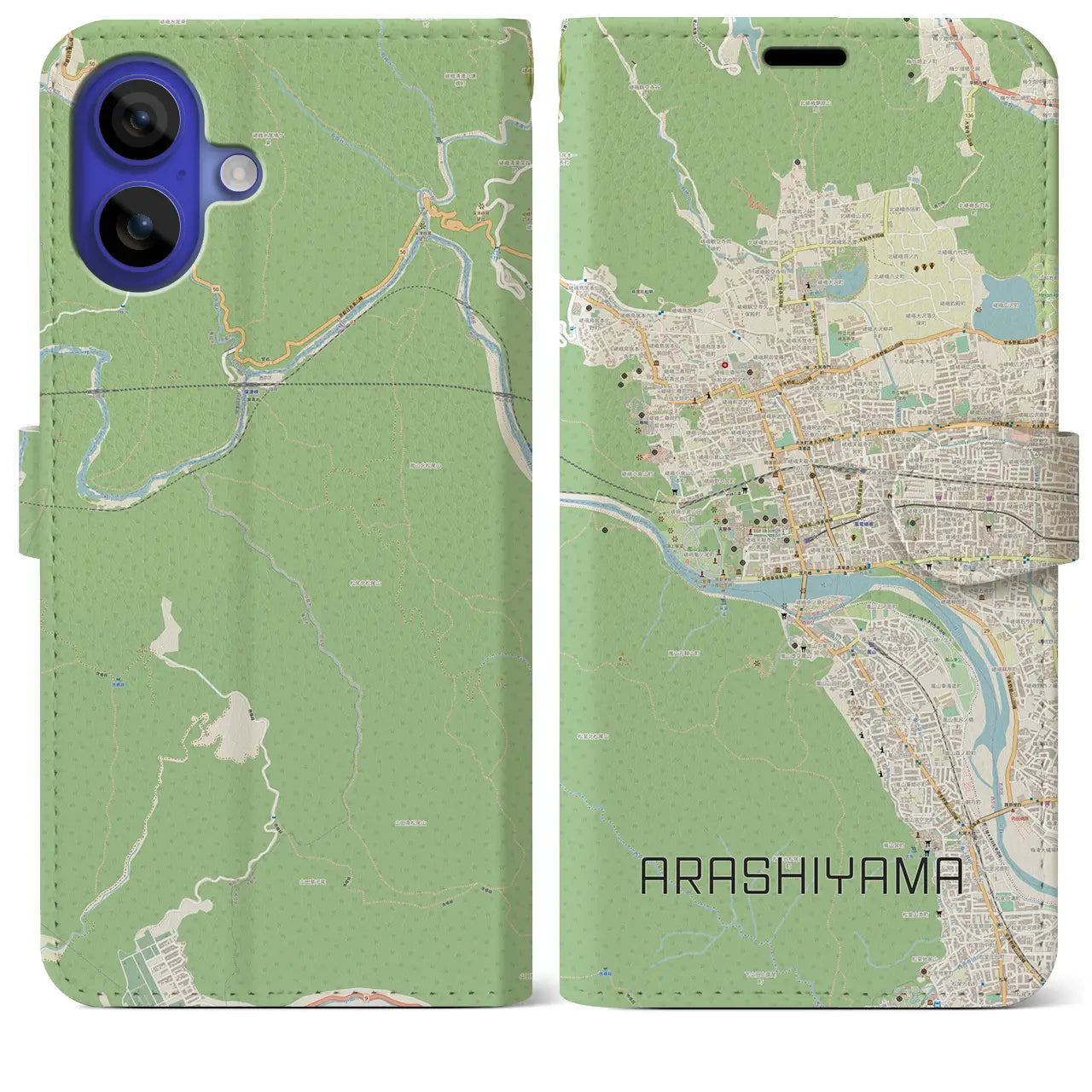 【嵐山（京都府）】地図柄iPhoneケース（手帳タイプ）ナチュラル・iPhone 16 Pro Max 用