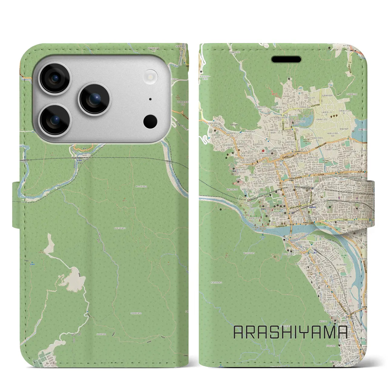 【嵐山（京都府）】地図柄iPhoneケース（手帳タイプ）