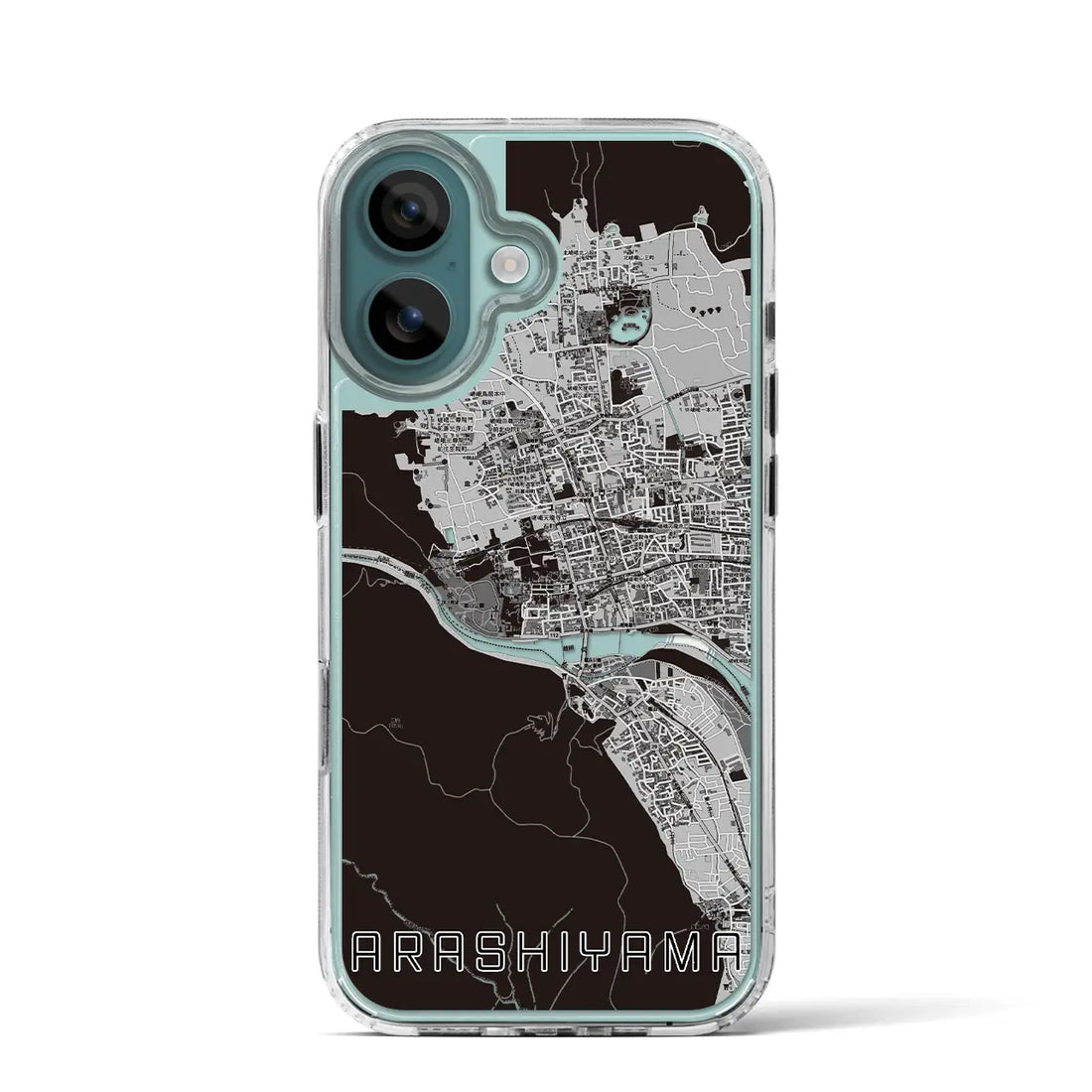 【嵐山（京都府）】地図柄iPhoneケース（MagSafeタイプ）モノトーン・iPhone 16 Pro 用