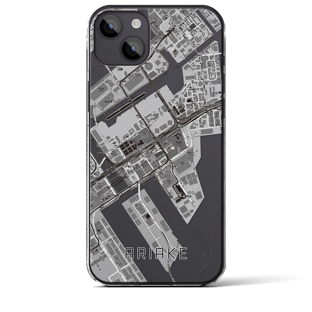 【有明（東京都）】地図柄iPhoneケース（クリアタイプ）モノトーン・iPhone 14 Plus 用