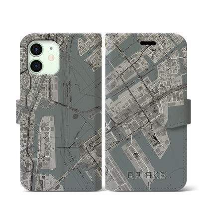 【有明（東京都）】地図柄iPhoneケース（手帳タイプ）モノトーン・iPhone 12 mini 用