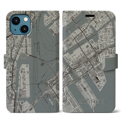 【有明（東京都）】地図柄iPhoneケース（手帳タイプ）モノトーン・iPhone 13 用