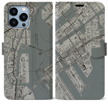 【有明（東京都）】地図柄iPhoneケース（手帳タイプ）モノトーン・iPhone 13 Pro Max 用