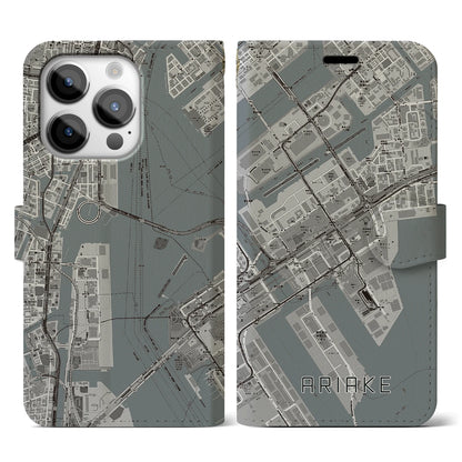 【有明（東京都）】地図柄iPhoneケース（手帳タイプ）モノトーン・iPhone 14 Pro 用