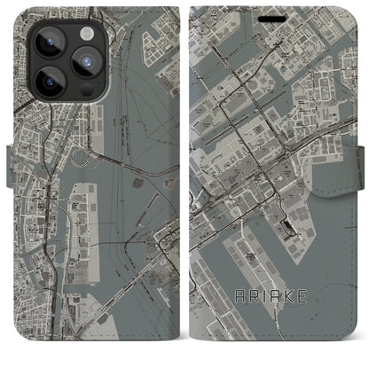 【有明（東京都）】地図柄iPhoneケース（手帳タイプ）モノトーン・iPhone 15 Pro Max 用