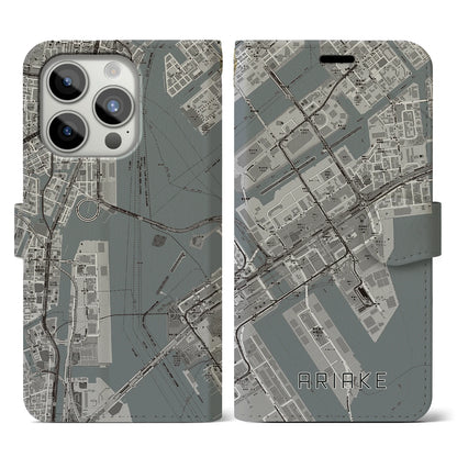 【有明（東京都）】地図柄iPhoneケース（手帳タイプ）モノトーン・iPhone 15 Pro 用