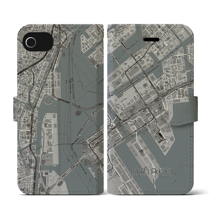 【有明（東京都）】地図柄iPhoneケース（手帳タイプ）モノトーン・iPhone SE（第3 / 第2世代） / 8 / 7 / 6s / 6 用