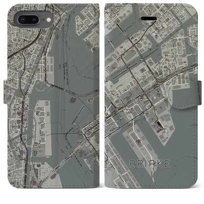 【有明（東京都）】地図柄iPhoneケース（手帳タイプ）モノトーン・iPhone 8Plus /7Plus / 6sPlus / 6Plus 用