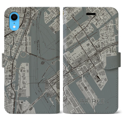 【有明（東京都）】地図柄iPhoneケース（手帳タイプ）モノトーン・iPhone XR 用