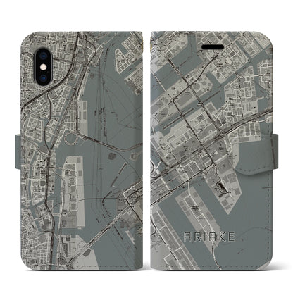【有明（東京都）】地図柄iPhoneケース（手帳タイプ）モノトーン・iPhone XS / X 用